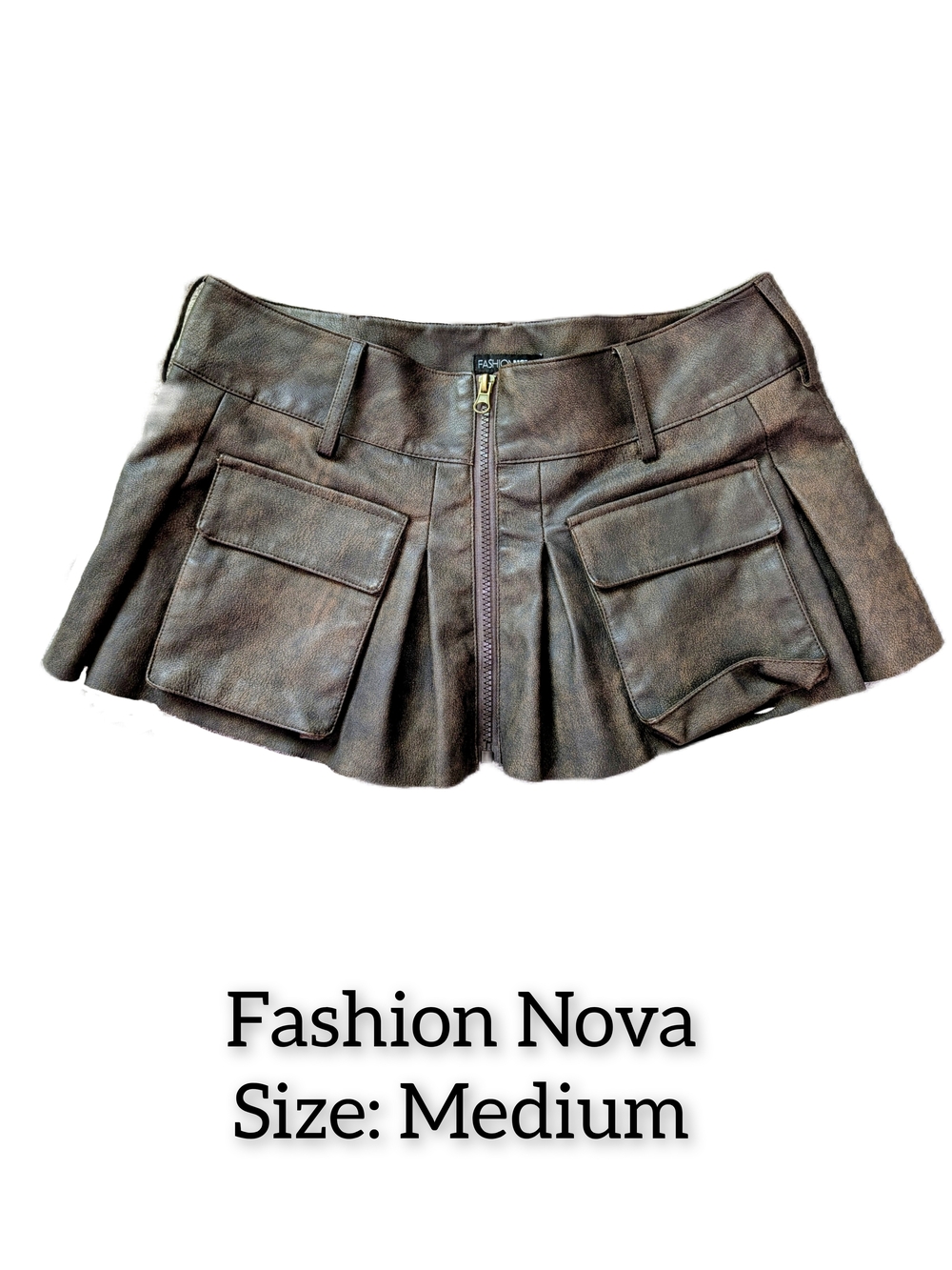 Fashion Nova Brown Faux Leather Pleated Cargo Mini Skirt
